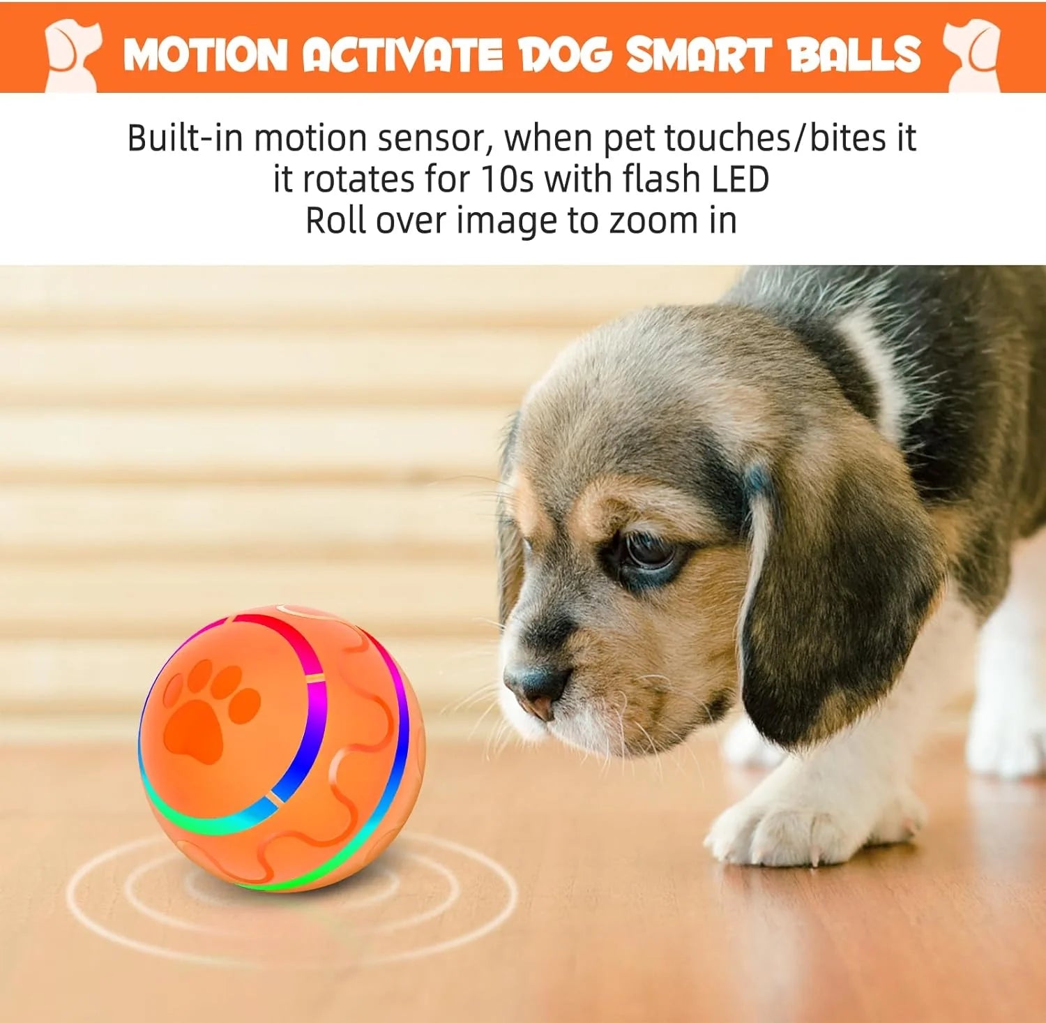  Interactive Dog Toy Durable Automatic Rolling Ball with Led Flash Lights for Small Medium Dogs Breed... Motion Activated..  Bpa-Free.. USB Rechargeable