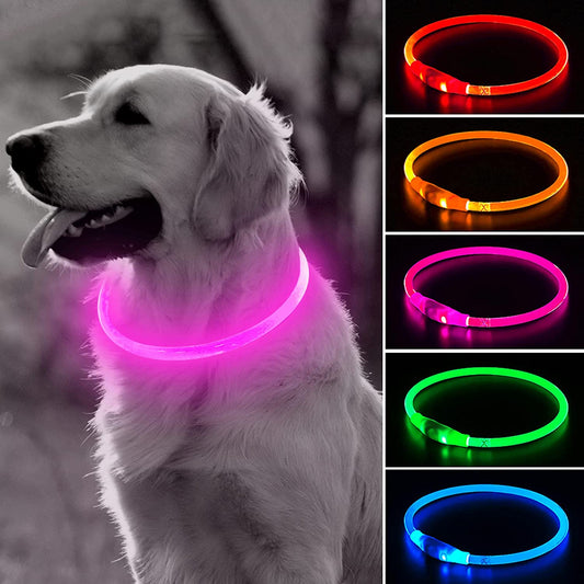 Light up Dog Collar, Glowing LED Puppy Collar Rechargeable Pet Collar TPU Cuttable Dog Walking Lights for Small Medium Large Dogs (Pink)