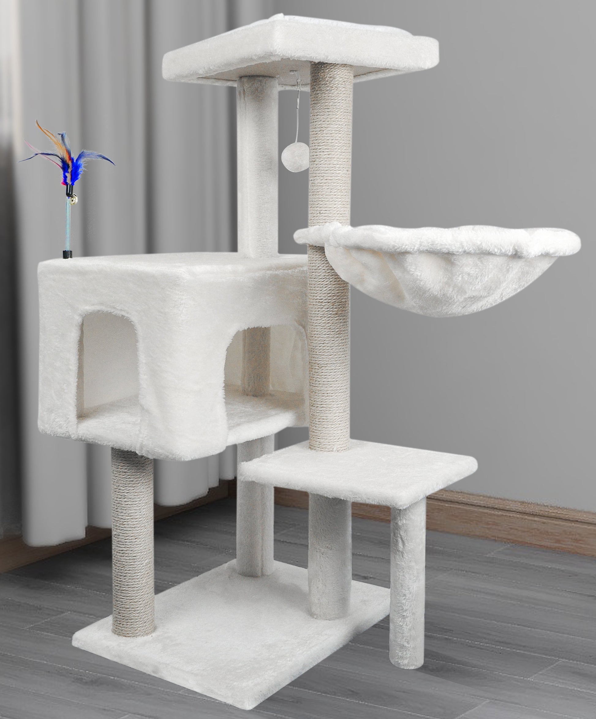 Cat Tree Has Scratching Toy with a Ball Activity Centre Cat Tower Furniture Jute-Covered Scratching Posts,Beige