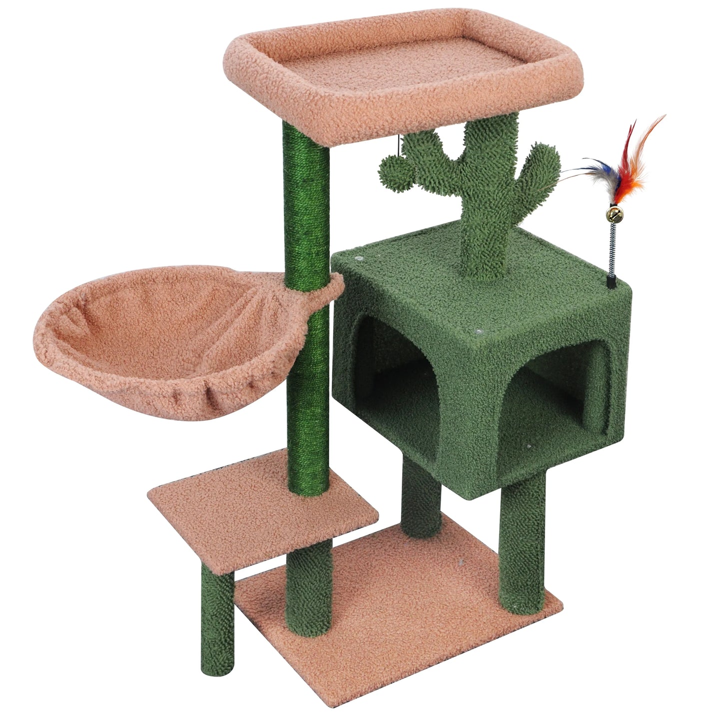 35.43" Desert Cactus Cat Tree Has Scratching Toy with a Ball Activity Centre Cat Tower Furniture Sisal-Covered Scratching Posts,Green