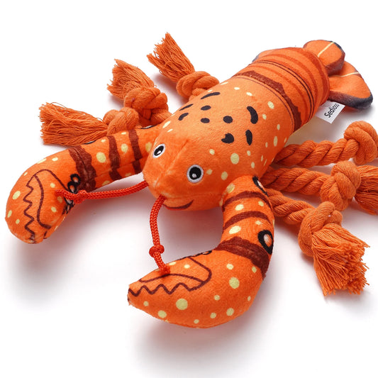 Dog Toys, Stuffed Animal Dog Chew Toy, Cute Squeaky Dog Plush Toys with Crinkle Paper for Puppy, Small, Middle, Large Breed(Lobster)