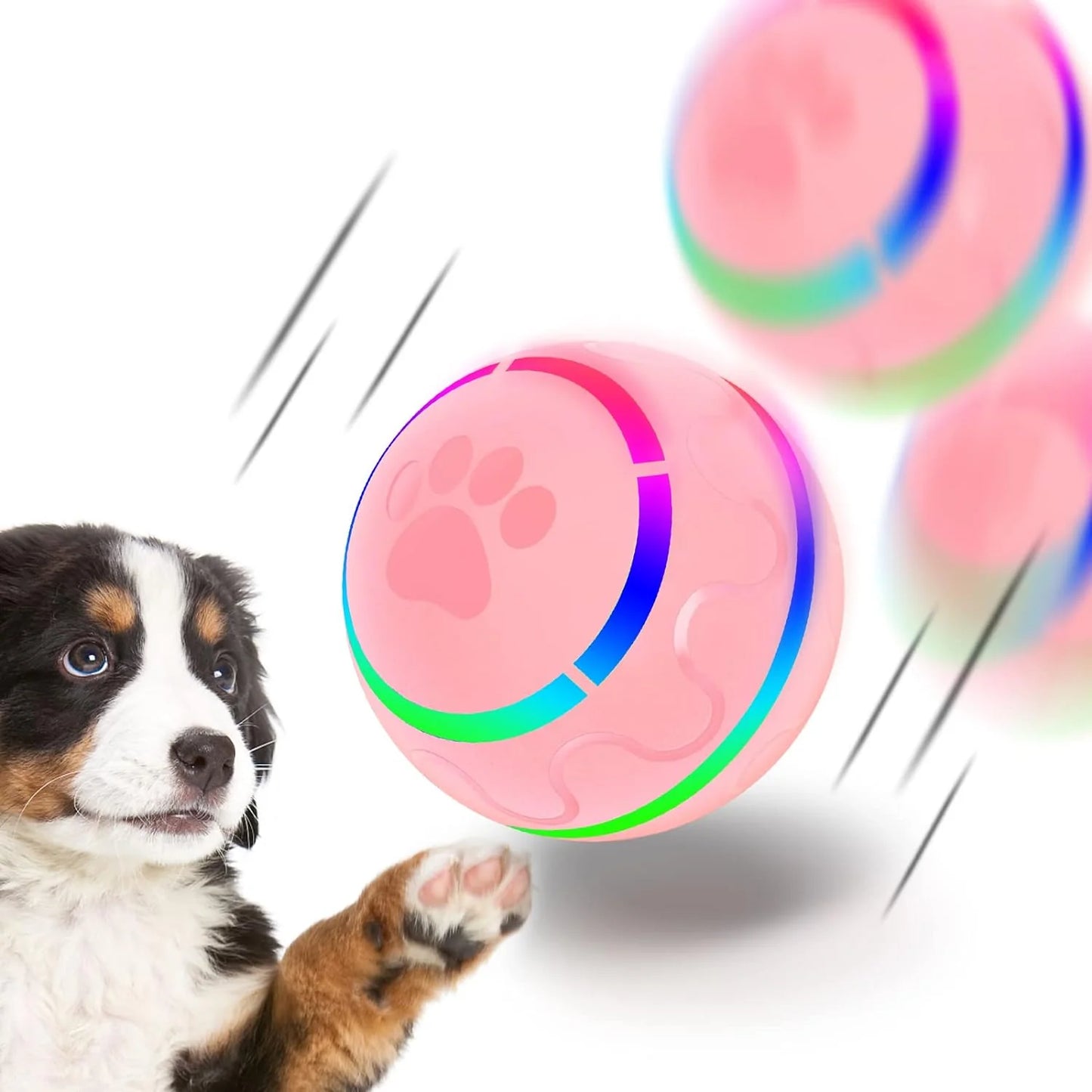  Interactive Dog Toy Durable Automatic Rolling Ball with Led Flash Lights for Small Medium Dogs Breed... Motion Activated..  Bpa-Free.. USB Rechargeable