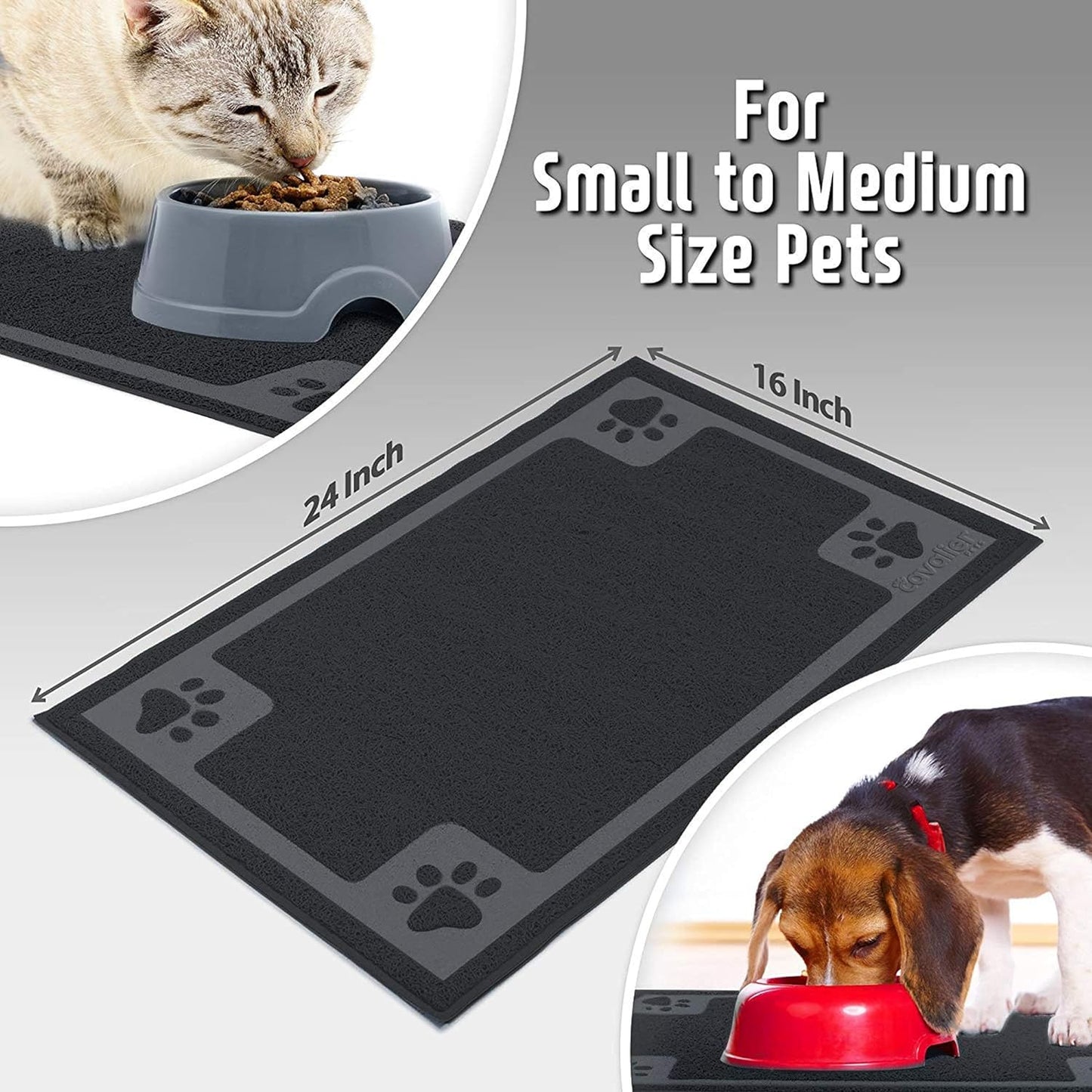 Dog Bowl Mat for Cat and Dog Bowls, Silicone Non-Slip Absorbent Waterproof Dog Food Mat, Easy to Clean, Unique Paw Design