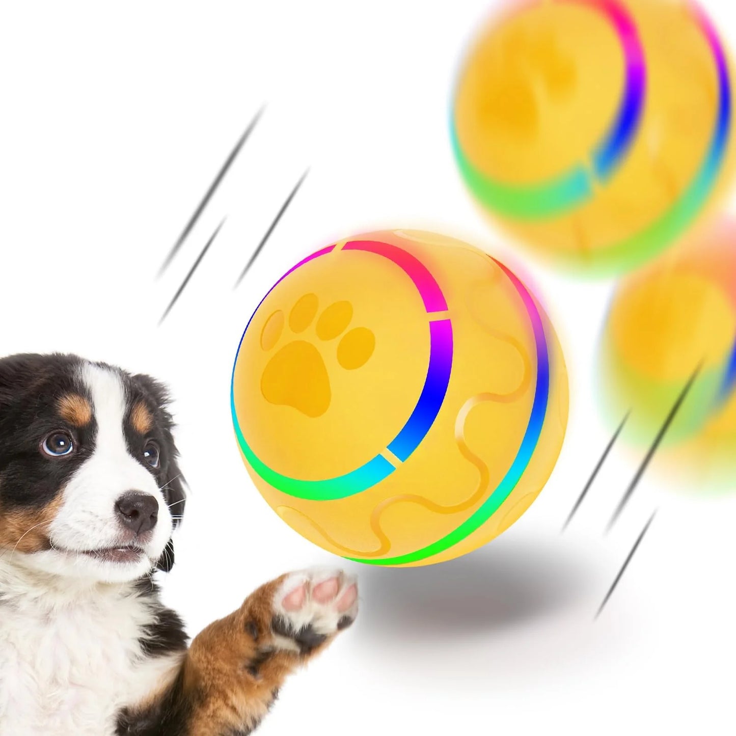  Interactive Dog Toy Durable Automatic Rolling Ball with Led Flash Lights for Small Medium Dogs Breed... Motion Activated..  Bpa-Free.. USB Rechargeable