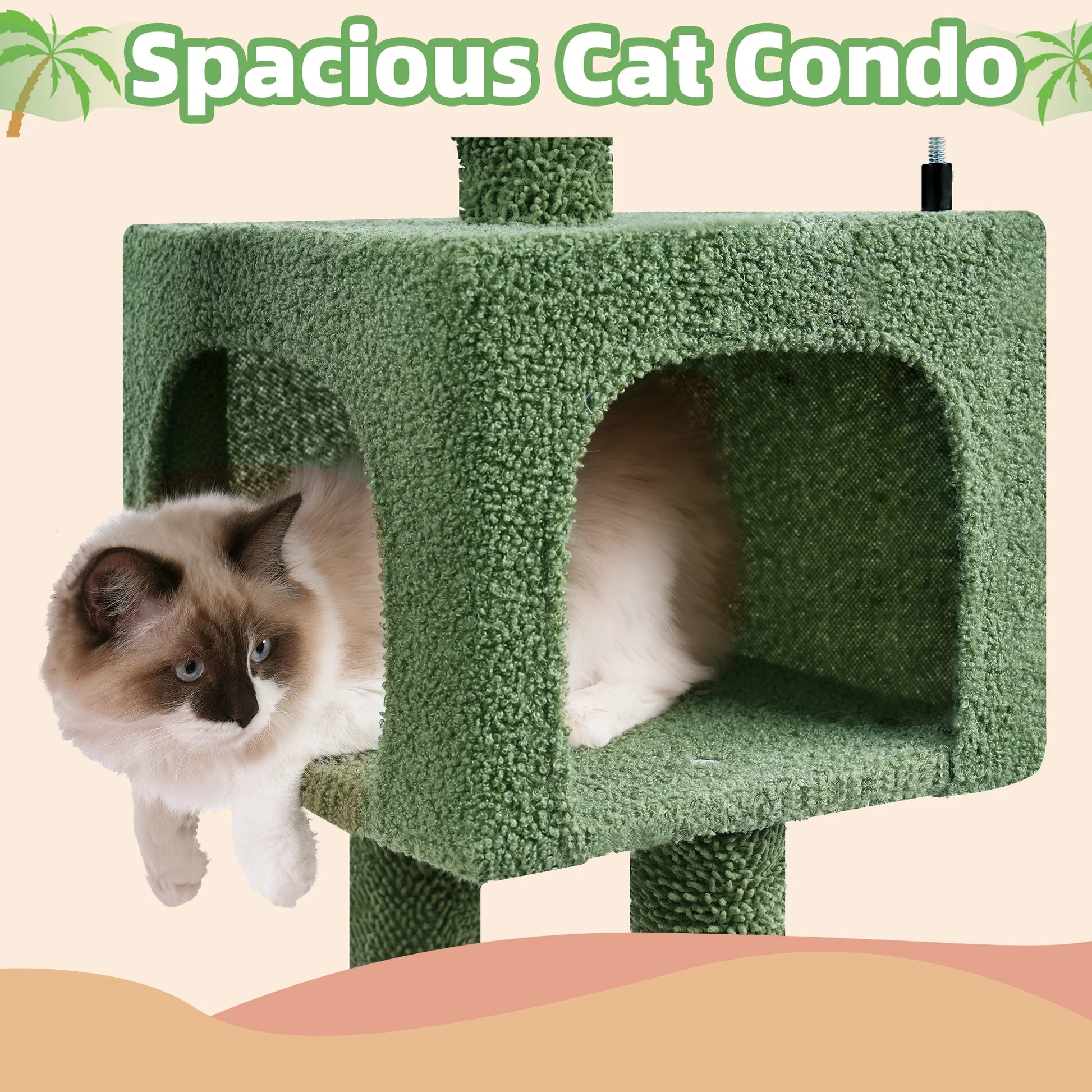 35.43" Desert Cactus Cat Tree Has Scratching Toy with a Ball Activity Centre Cat Tower Furniture Sisal-Covered Scratching Posts,Green