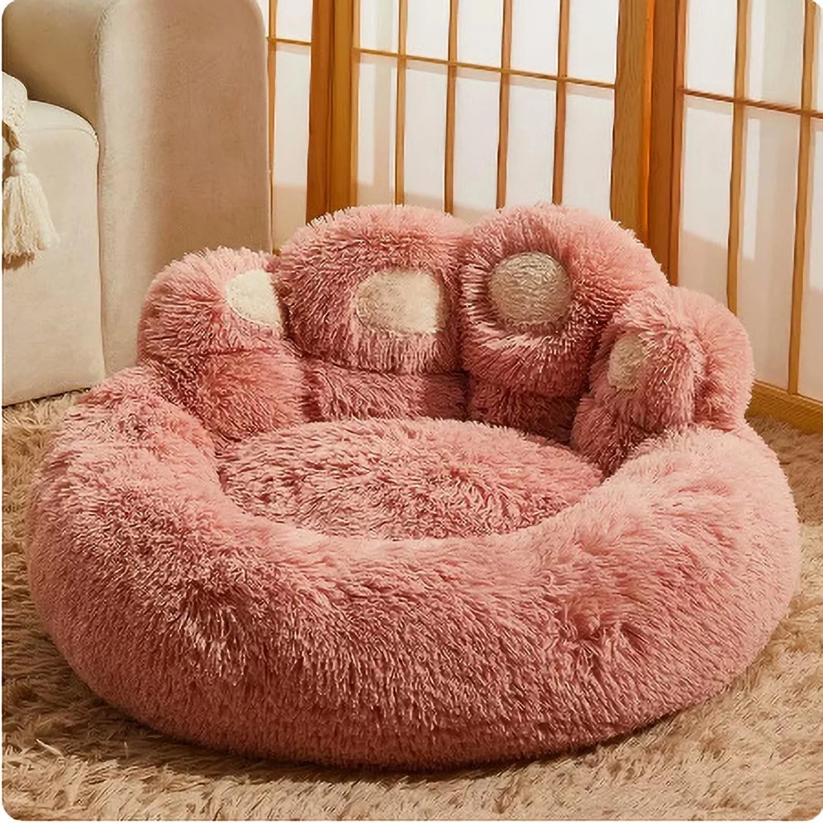 Clearance Dog Bed Cat Pet Sofa Cute Shape Comfortable Cozy Pet Sleeping Beds for Small, Medium, and Large Dogs and Cats, Soft Fluffy Faux Fur Cat Cushion Dog Bed, Pink, 23.6 Inch