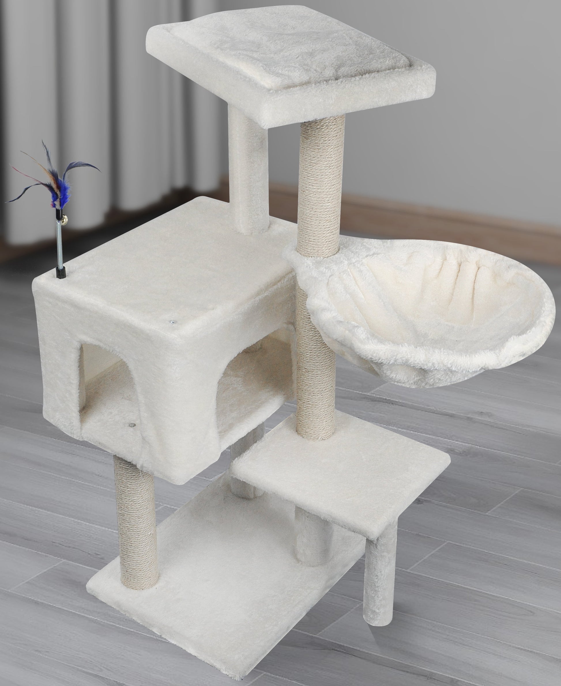 Cat Tree Has Scratching Toy with a Ball Activity Centre Cat Tower Furniture Jute-Covered Scratching Posts,Beige