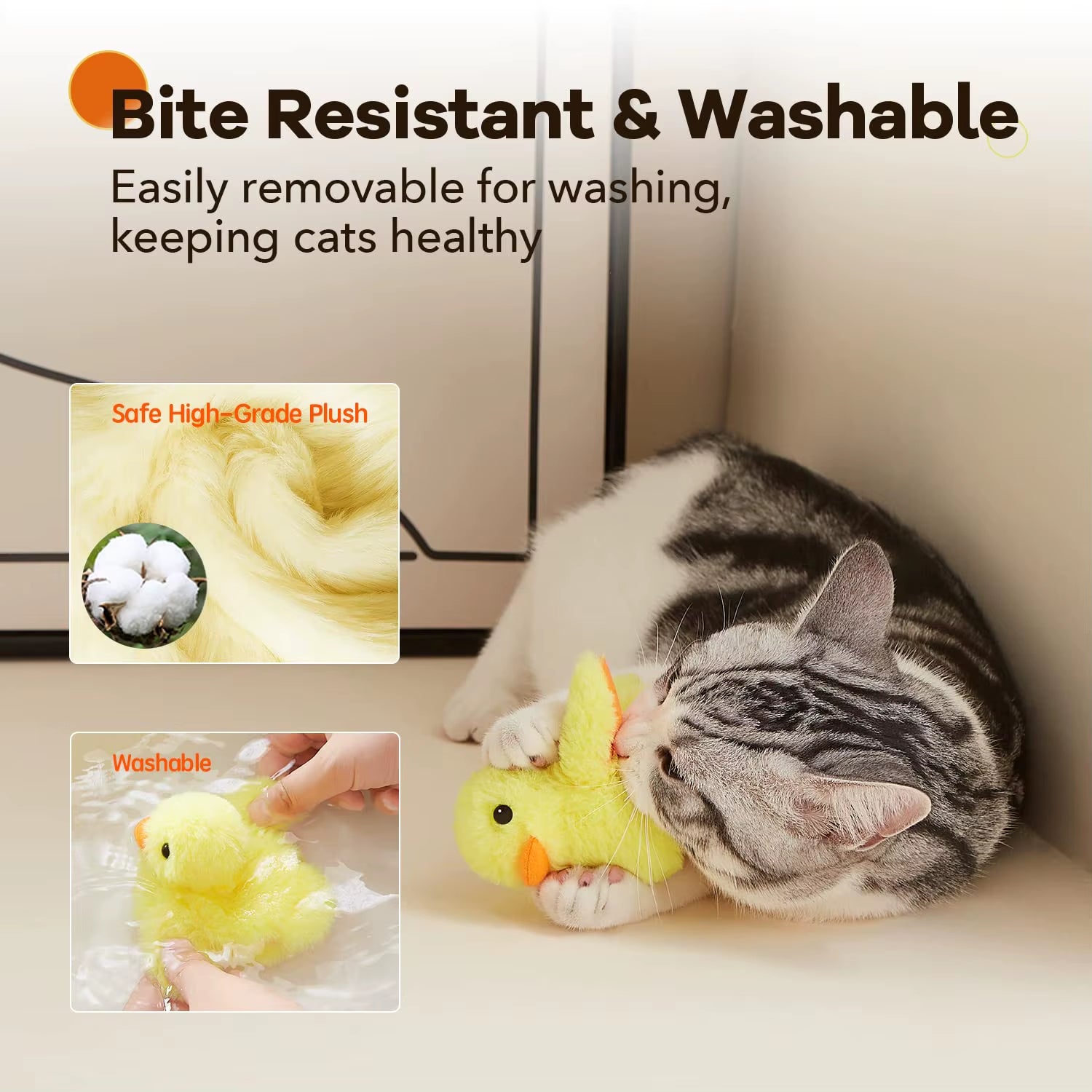 Cat Toys Flapping Quacking Duck Electric Bird Rechargeable with Catnip Touch Activated Plush Toy Kitten Toy Interactive Toys