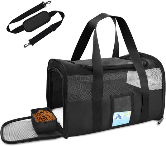 Pet Carrier Airline Approved, Cat Carriers for Medium Cats Small Cats, Soft Dog Carriers for Small Dogs Medium Dogs, TSA Approved Pet Carrier for Cats Dogs of 15 Lbs, Puppy Carrier,Black