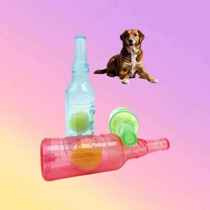 Pet Dog Noise Chewing Toy Beer Bottle with Tennis Ball Dog Toy Squeak Pet Toy Dogs Fun Toys Puzzle Toys