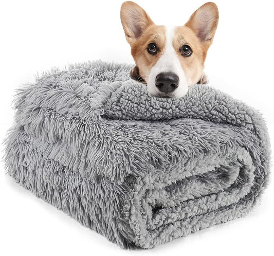 Luxury Fluffy Dog Blanket, Extra Soft and Warm Sherpa Fleece Pet Blankets for Dogs Cats, Plush Furry Faux Fur Puppy Throw Cover, 20''X30'' Grey