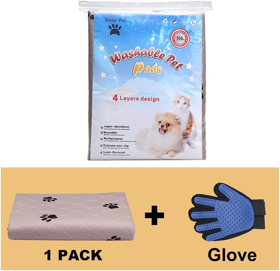 Washable Dog Pee Pads with Puppy Grooming Gloves,Puppy Pads,Reusable Pet Training Pads,Large Dog Pee Pad,Waterproof Pet Pads for Dog Bed Mat,Super Absorbing Whelping Pads