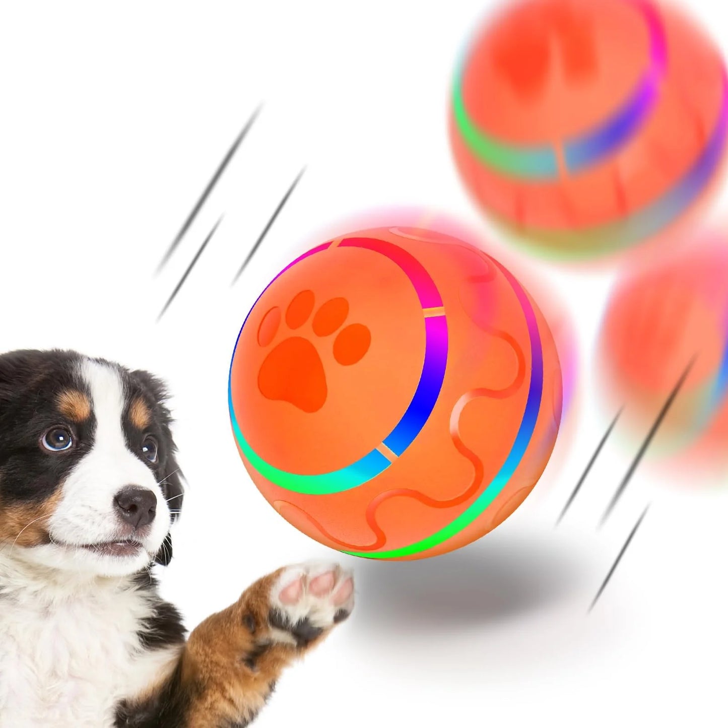  Interactive Dog Toy Durable Automatic Rolling Ball with Led Flash Lights for Small Medium Dogs Breed... Motion Activated..  Bpa-Free.. USB Rechargeable