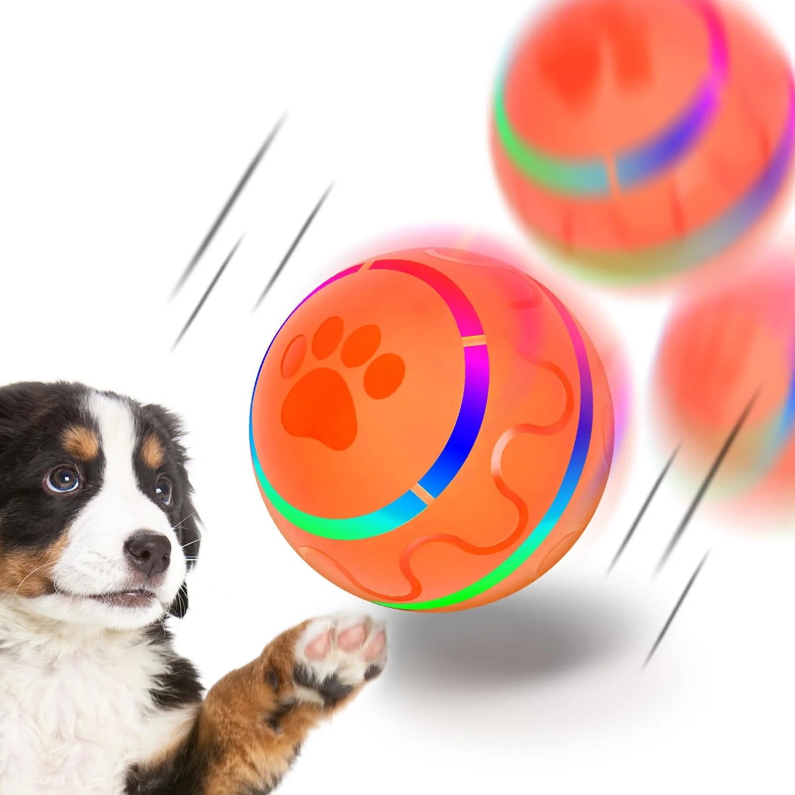  Interactive Dog Toy Durable Automatic Rolling Ball with Led Flash Lights for Small Medium Dogs Breed... Motion Activated..  Bpa-Free.. USB Rechargeable